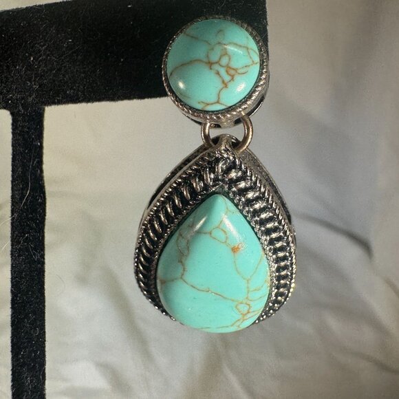 Turquoise color & Silver-Plated Bohemian Drop Earrings With Teardrop Shape - Picture 4 of 6